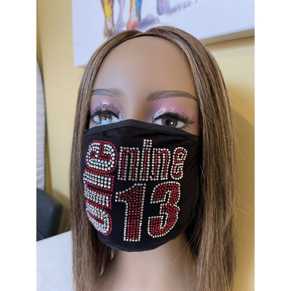 Delta Sigma Theta 1913 Rhinestone Bling Face Mask - Picture 7 of 8